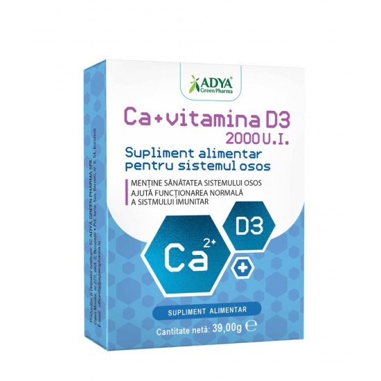 Calciu + Vitamina D3, 30 comprimate - Adya Green Pharma