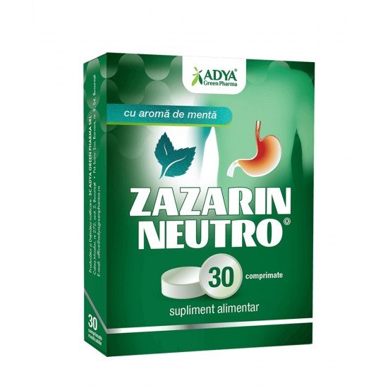 Supliment alimentar pentru arsuri gastrice Zazarin Neutro aroma de menta, 30 comprimate - Adya Green Pharma