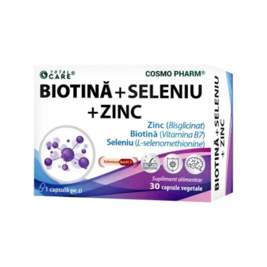Biotina + Seleniu + Zinc, 30 capsule vegetale, Cosmopharm