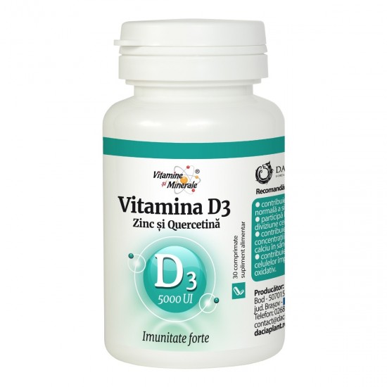 Vitamina D3 (5000UI) Zinc si Quercetina, 30 comprimate - Dacia Plant