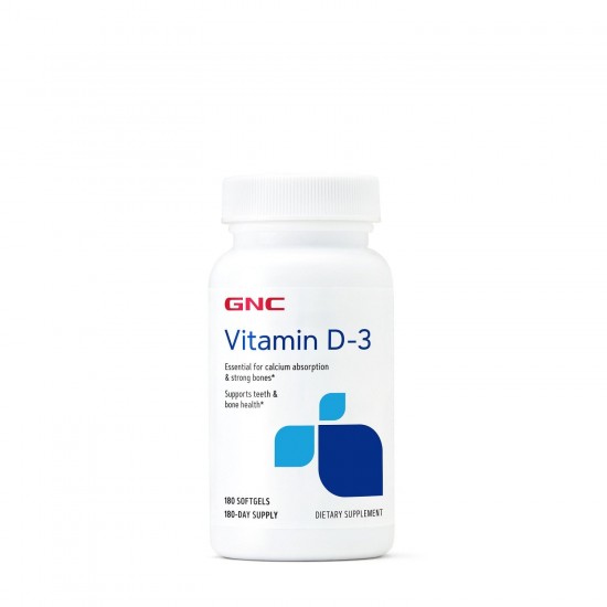 GNC, Vitamina D-3 50 mcg (2000 UI) Naturala 100% din Lanolina, 180 cps