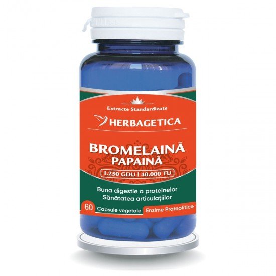 Bromelaina si Papaina, 60 capsule - Herbagetica