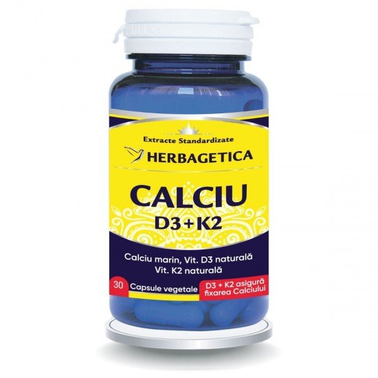 Calciu + D3 + Vitamina K2, 30 capsule - Herbagetica