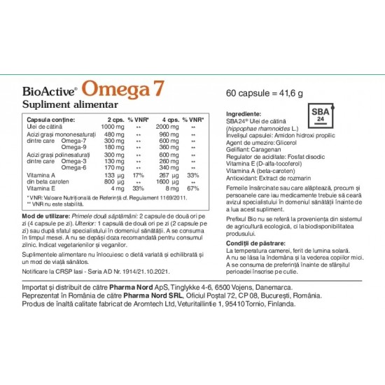 Supliment pentru membranele mucoase BIoActive Omega 7, 60 capsule - Pharma Nord