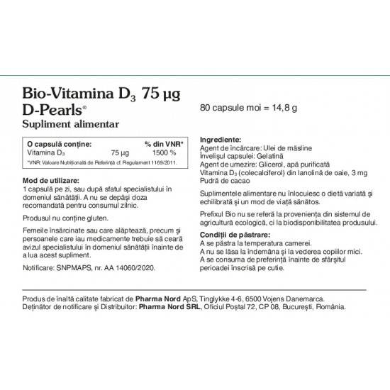 Bio-Vitamina D3-Pearls 75 mcg, 80 capsule, Pharma Nord