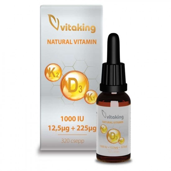 Picaturi de Vitamina K2+K1+D3 cu ulei MCT, 10ml (320 picaturi) - Vitaking