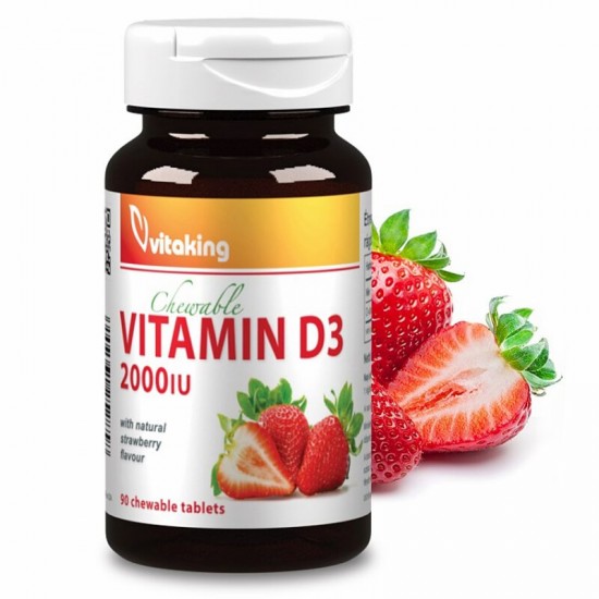 Vitamina D 2000UI masticabila, 90 comprimate cu gust de capsuni